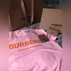 Orange and Pink Burberry T-shirt (box and bag included)
